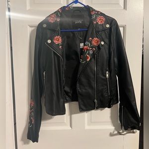 Floral leather jacket